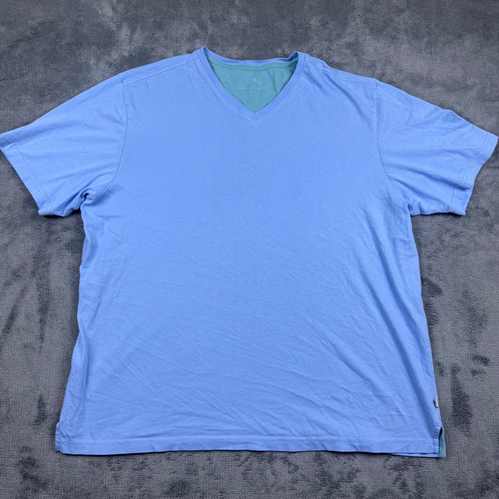 Tommy Bahama Mens Large Blue V-Neck Short Sleeve Cotton T-Shirt Marlin Logo
